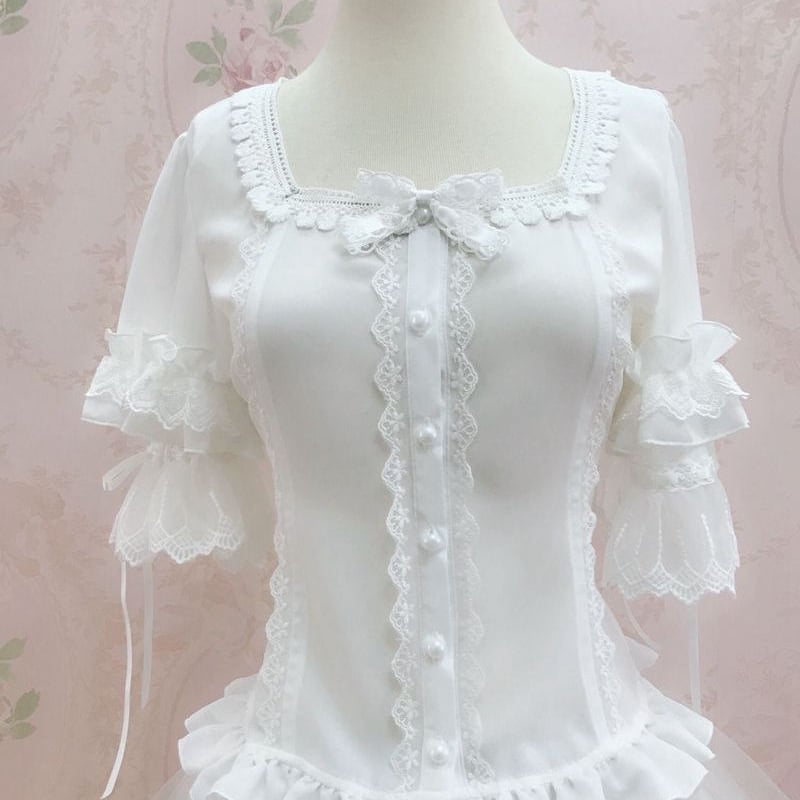 ロリータ レディース トップス ブラウス 春 夏 半袖 姫袖 かわいい