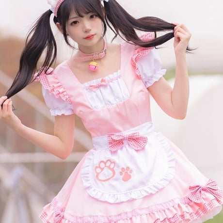 コスプレ 衣装 メイド服 ワンピース エプロン カチューシャ付き セット ロリィタ かわいい ネコ 猫 猫耳