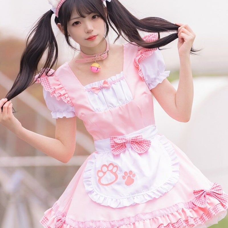 コスプレ 衣装 メイド服 ワンピース エプロン カチューシャ付き セット