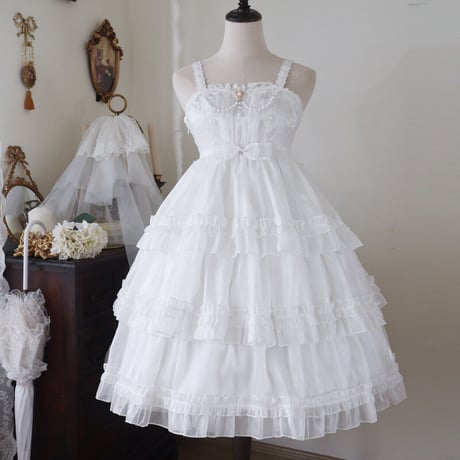 ロリータ ワンピース Lolita ジャンパースカート ドレス ノースリーブ 可愛い フリル 春夏 クラロリ 姫ロリ