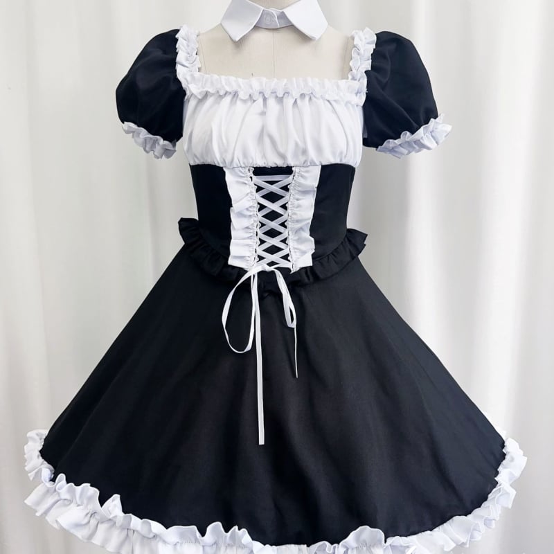 ゆめかわいい メイド服 セット ワンピ エプロン カチューシャ 半袖