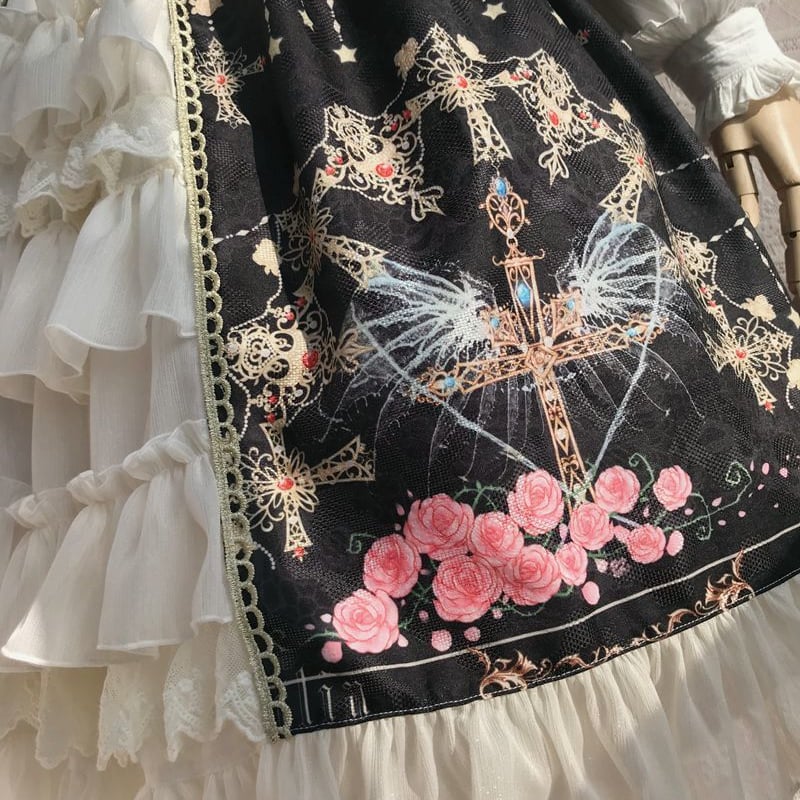 ゴスロリドレス ワンピース ジャンパースカート キャミワンピ 黒 フリル 十字架 ゴスロリドレス ワンピース ジャンパースカート キャミワンピ 黒