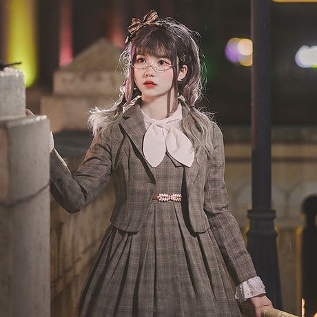 ゴスロリ クラロリ 学園風 制服 チェック柄 ジャケット ブレザー アウター 長袖アウター ショート丈 秋冬