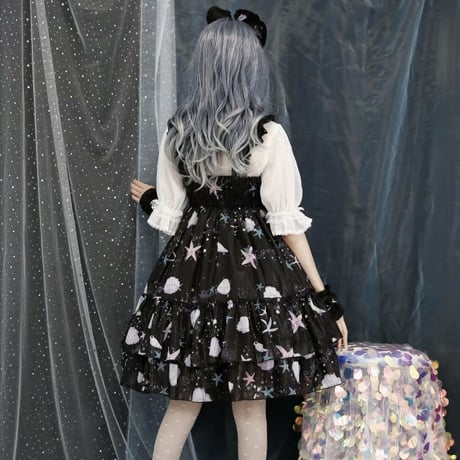 ロリータ ジャンパースカート ワンピース ロリィタ JSK 貝殻 ヒトデ プリント ハイウエスト 光沢 かわいい