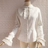 ブラウス ロリータ シャツ 長袖 冬 秋春 レディース フリル かわいい XS - 3XL ジャガード織 裏起毛 選べる生地