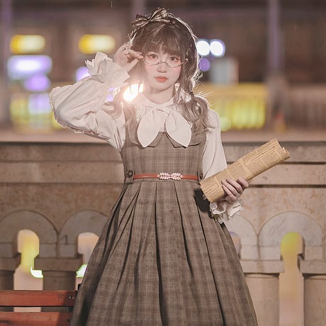 ロリィタ 秋冬 制服 学園風 チェック柄 ジャンパースカート ワンピース ドレス JK 学園 かわいい 清楚 ゴスロリ