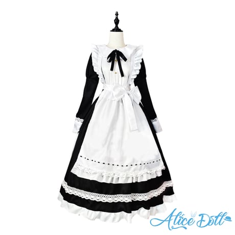 メイド服 クラシカル ロング丈 ワンピース エプロン ヘッドドレス 長袖 半袖 クラシック ドレス ロリータ