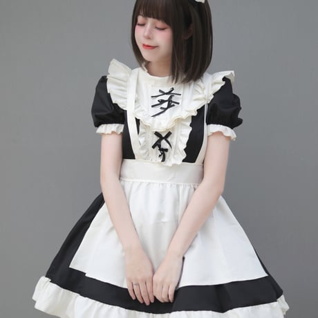 コスプレ メイド服 メイド ゆめかわいい ワンピース エプロン カチューシャ 3点セット 半袖 ミニ丈