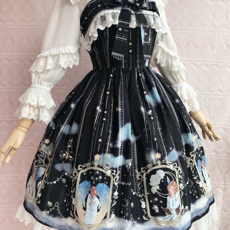 ロリータ  ジャンパーワンピース スカート プリント 大天使 アウリエル  ＪＳＫ 月 リボン ４色