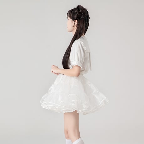 日常ボリューム パニエ ミニ丈 ロリータ ホワイト ブラック 35cm丈 ショート丈 オーガンジー ボリュームアップ