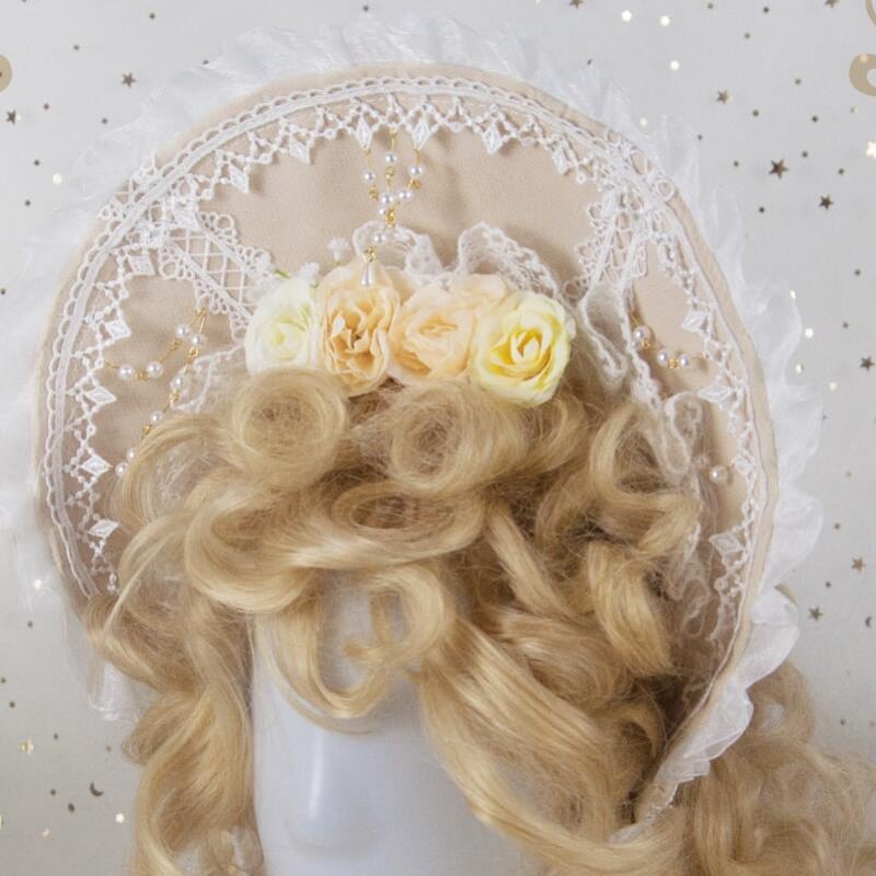 ロリータ ボンネット 帽子 ヘッドドレス ベージュ エレガント