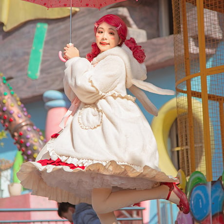 ロリータ コート レディース 冬 ロリィタ 起毛 暖か モコモコ フード 兎耳 かわいい  ゆるカワイイ 甘ロリ