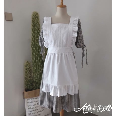 エプロン メイド風 ロリータ レディース かわいい フリル コットン 綿 シンプル バッククロス レトロ