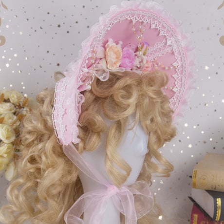 ロリータ 帽子 ボンネット ピンク ロリィタ クラロリ 甘ロリ ゆめかわいい レース フリル レディース ヘッドドレス