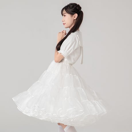 ボリューム パニエ ロリィタ ロング 60cm スカート ワイヤーなし 白 大人用 Aライン 膝下 ウェディング 演奏会用 衣装