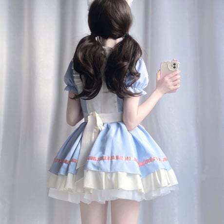 メイド服 メイド ドレス ワンピース エプロン リボン セット 半袖 猫の肉球 フリル 可愛い ミニ丈 メイドカフェ コスプレ