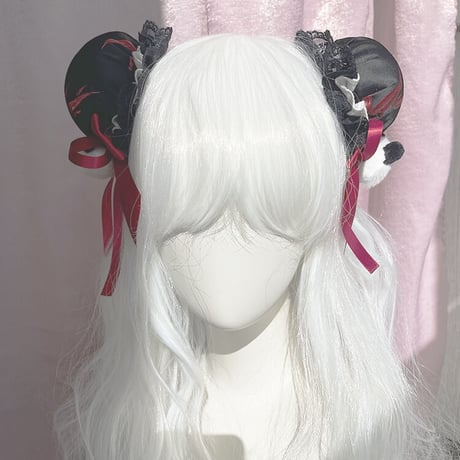 中華ロリ ヘッドアクセサリー パンダ柄 華ロリ お団子ヘア カチューシャ ロリータ ゆめかわいい