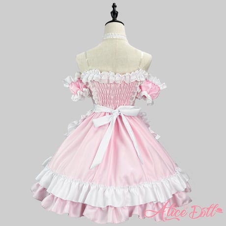 メイド服 かわいい オフショル風 ノースリーブ ワンピース ドレス エプロン カチューシャ ロリータ セクシー
