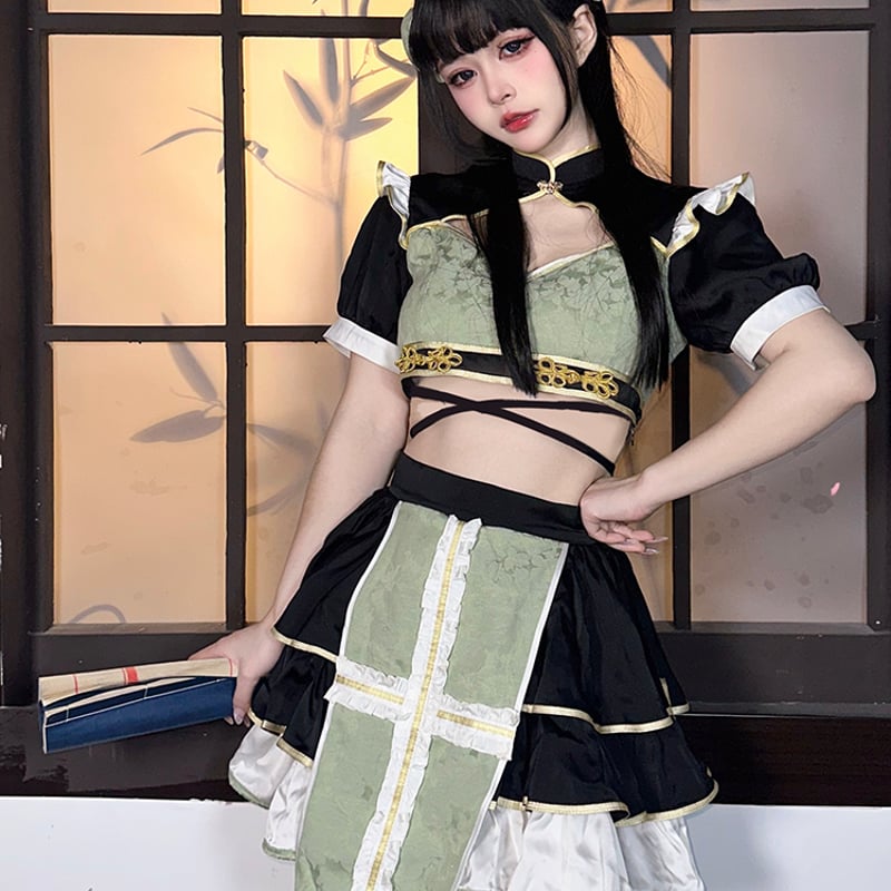 レディース ハロウィン メイドチャイナドレス ブラック Lサイズ  