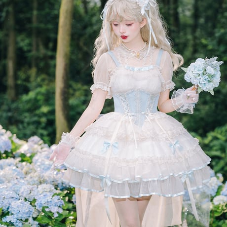 新作 ゆめかわいい ロリータ ドレス ミニ丈 ジャンパースカート ジャンスカ ダンス 姫様 ゴージャス
