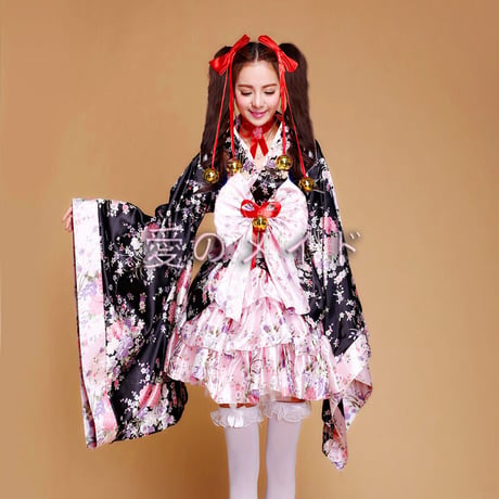 レディース 桜 コスプレ ６点セット アニメ服 和服 浴衣 スカート チョーカーなど レッド ピンク