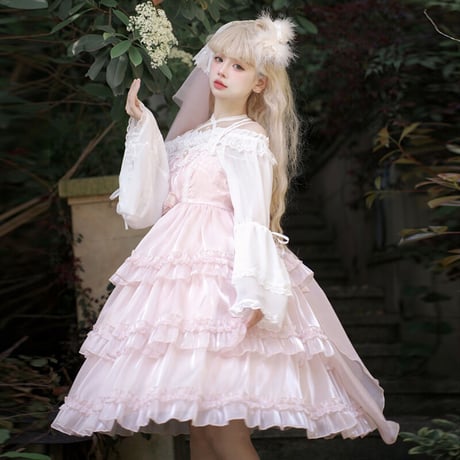 ロリータ ワンピース Lolita ジャンパースカート ドレス ノースリーブ 可愛い フリル 春夏 クラロリ 姫ロリ
