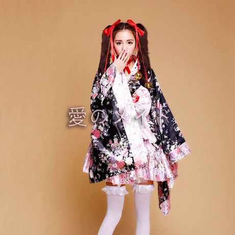 レディース 桜 コスプレ ６点セット アニメ服 和服 浴衣 スカート チョーカーなど レッド ピンク