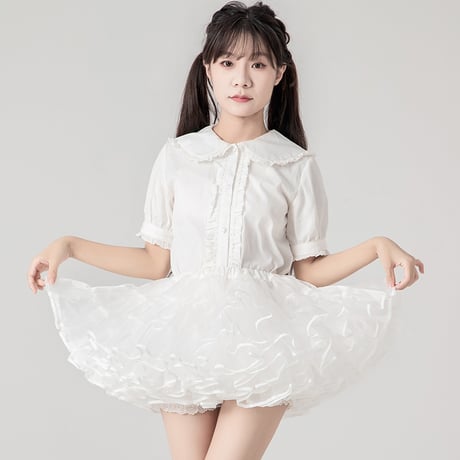 フリルいっぱい パニエ ホワイト ブラック ミニ丈 30cm丈 ロリータ 多層オーガンジー ボリューム