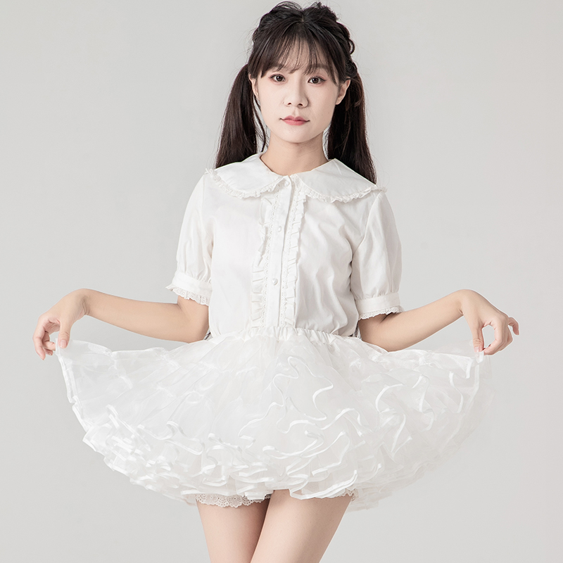フリルいっぱい パニエ ホワイト ブラック ミニ丈 30cm丈 フリルいっぱい パニエ ホワイト ブラック ミニ丈 30cm丈