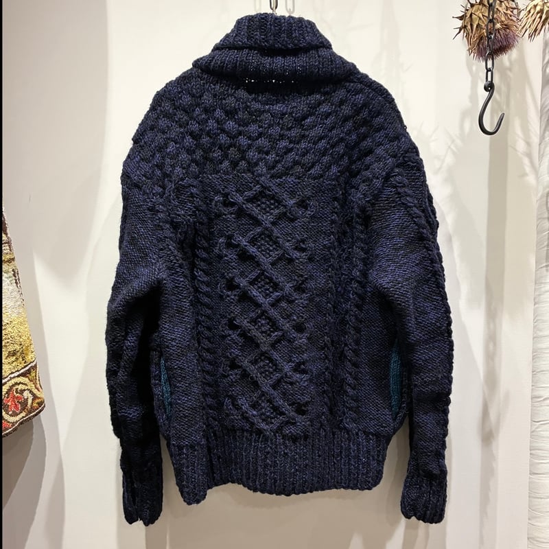 スコットランド製 ARAN アランニット カーディガン ハンドニット SLOW HANDS（スローハンズ） Aran Crazy/Pattern Shawl Car