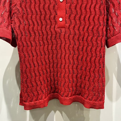 根津洋品店 NEZU YOHIN TEN (ネズヨウヒンテン)  MIDDLE AGE KNIT POLO（100815) / L/Pオープンワークニットポロシャツ