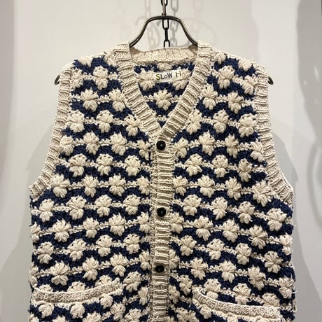 SLOW HANDS（スローハンズ）  Cotton Crochet Knit Vest （コットンクロッシェニットベスト）