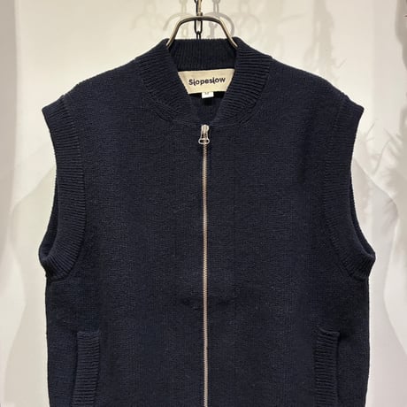 Slopeslow（スロープスロウ） Hard Twisted Shetland Wool Zip Front Vest（ハードツイステッドシェットランドウールジップフロントベスト）
