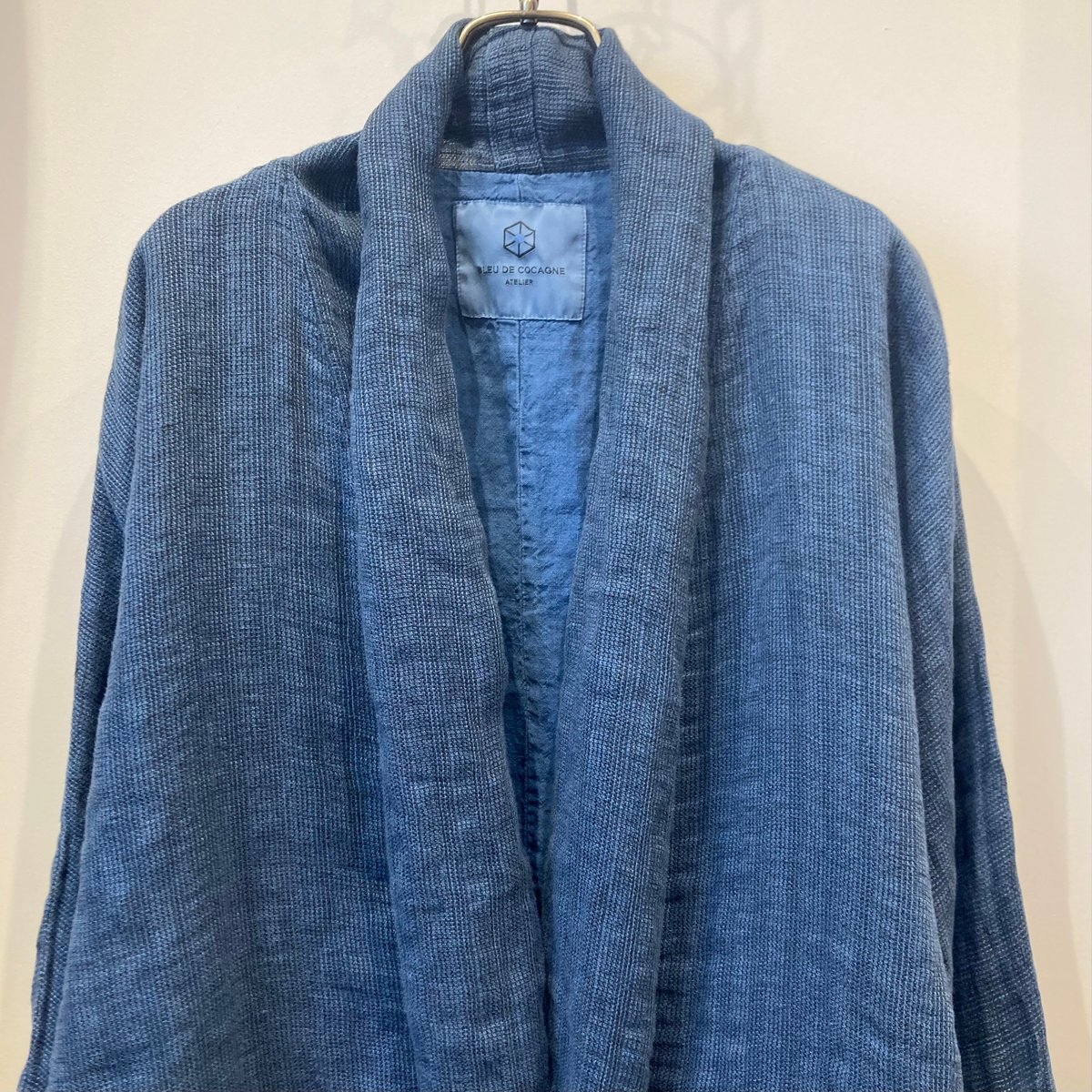 藍 リネンキモノスカーフジャケットBLEU DE COCAGNE（フランス） Kimono jacket - Men - Bleu de Cocagne