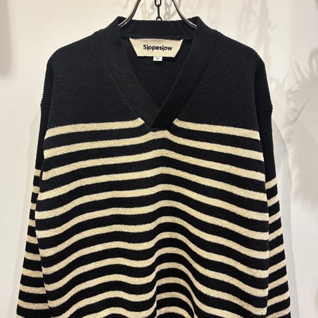 Slopeslow（スロープスロウ） Hard Twisted Shetland Wool   V neck sweater（ハードツイステッドシェットランドウールVネックセーター）