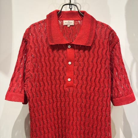 根津洋品店 NEZU YOHIN TEN (ネズヨウヒンテン)  MIDDLE AGE KNIT POLO（100815) / L/Pオープンワークニットポロシャツ