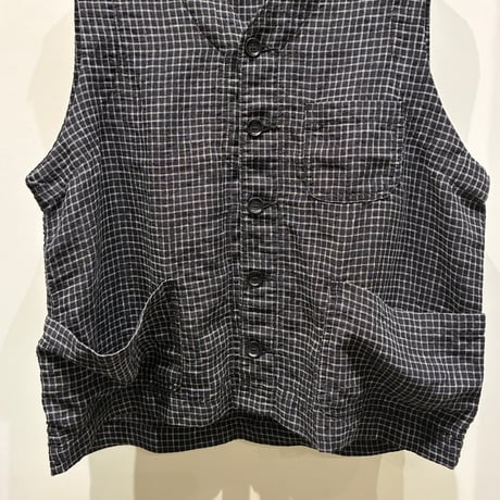 TIGRE BROCANTE （ティグルブロカンテ）Monochrome Check Linen 3PKT Work Vest(モノクロチェックリネンスリーポケットワークベスト）