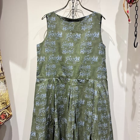 TIGRE BROCANTE （ティグルブロカンテ） Tigre Block Print Gather Tuck N/S OP（ティグロブロックプリントギャザータックノースリーブワンピ）