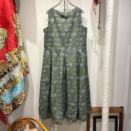 TIGRE BROCANTE （ティグルブロカンテ） Tigre Block Print Gather Tuck N/S OP（ティグロブロックプリントギャザータックノースリーブワンピ）
