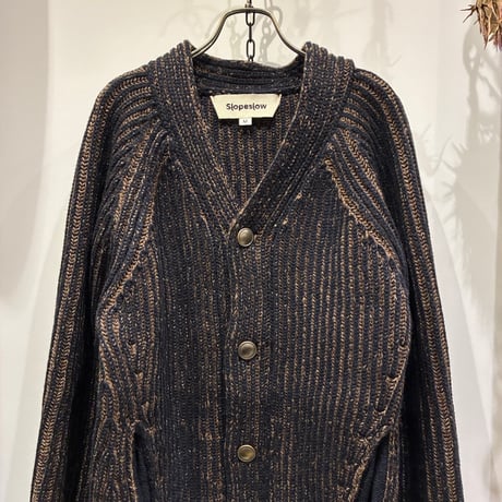 Slopeslow（スロープスロウ） Yak/Lamb wool Plating Rib Cardigan（ヤク/ラムウールプレーティングリブカーディガン）