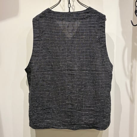 TIGRE BROCANTE （ティグルブロカンテ）Monochrome Check Linen 3PKT Work Vest(モノクロチェックリネンスリーポケットワークベスト）