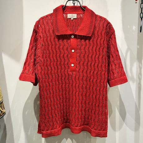 根津洋品店 NEZU YOHIN TEN (ネズヨウヒンテン)  MIDDLE AGE KNIT POLO（100815) / L/Pオープンワークニットポロシャツ