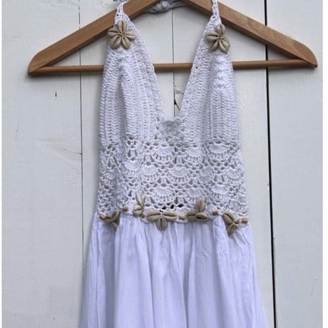 ◆Mon ange Louise◆　CROCHET HALTER DRESS（white）リゾートドレス　ワンピース  Sサイズ