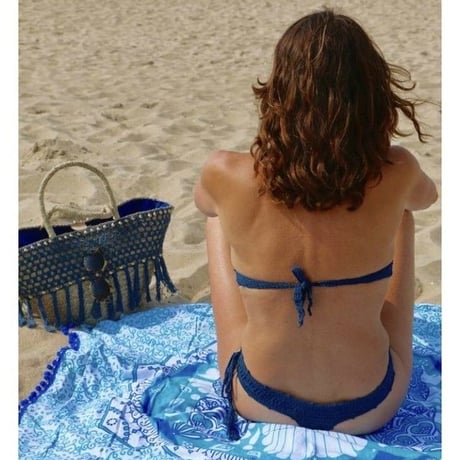 ◆Mon ange Louise◆　Beach towel BUTTERFLY（blue/turquoise）ポンポン付き大判ビーチタオル