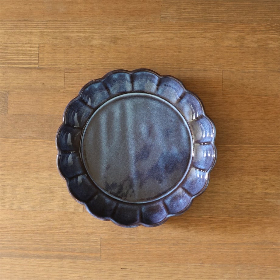 天藍釉菊口皿 菊花7寸深皿（青萩釉） | 萩焼窯元 松光山