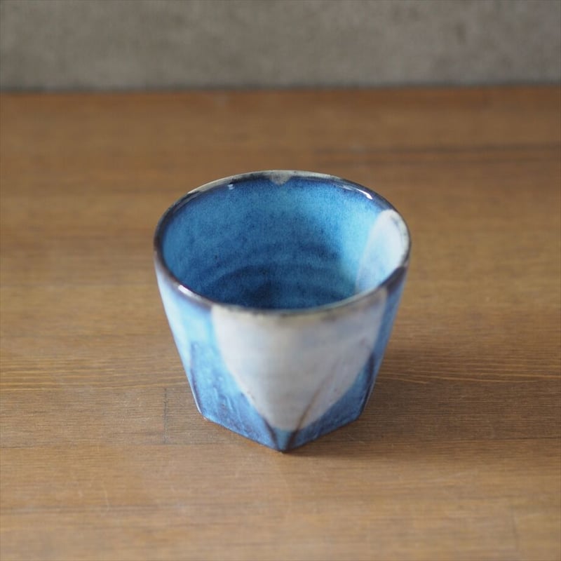 面取掛け分けロックカップ(青萩釉) | 萩焼窯元 松光山