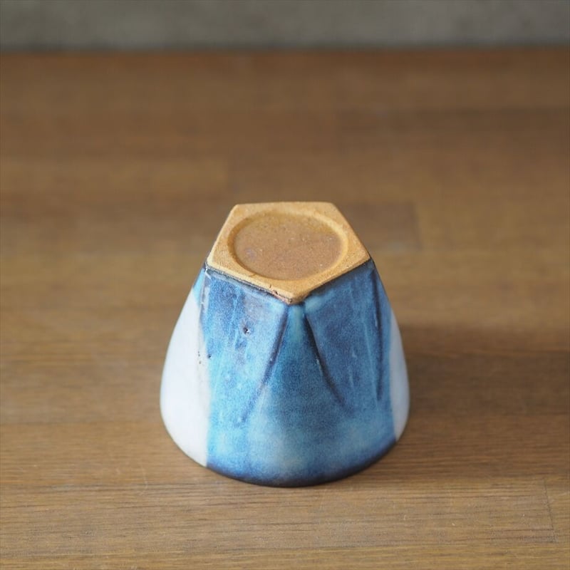 面取掛け分けロックカップ(青萩釉) | 萩焼窯元 松光山