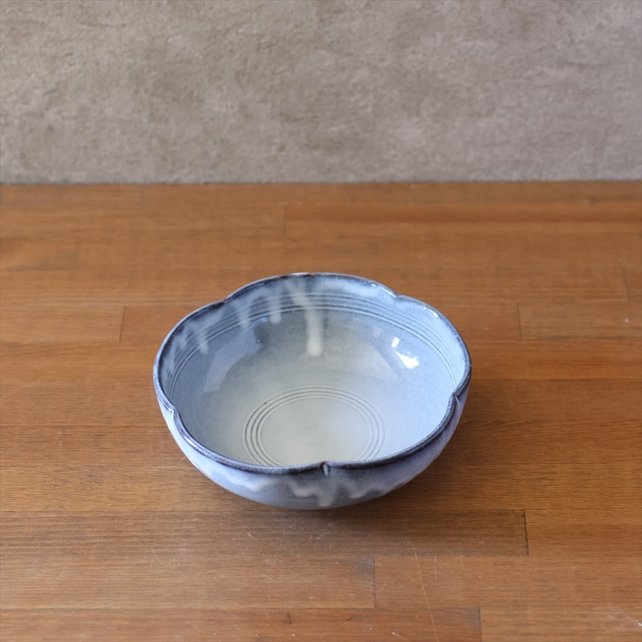 弥三郎窯　松島芳作　釣釉　紫紅輪花鉢 弥三郎窯 松島芳作 釣釉 紫紅輪花鉢