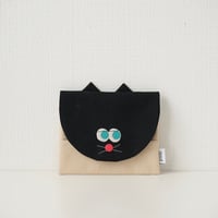 移動ポケット ねこ　ブラック×ベージュ