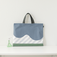 レッスンバッグ　wave フォグブルー×グレーストライプ×リーフグリーン